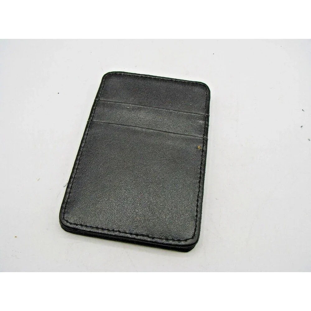 Genuine Leather Card Holder Pocket Thin Slim Wallet Straps Blk Pockets 4x2.5x.5